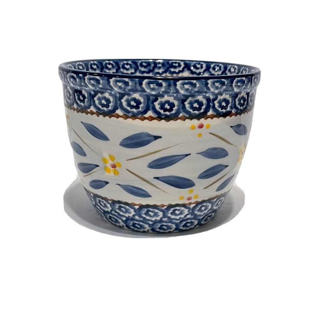temptations 1 qt old world ceramic bowl planter plant pot Blue Floral